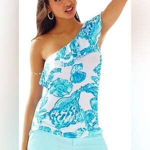 Lilly Pulitzer Neveah Top One Shoulder Rayon Blend Resort White Size S